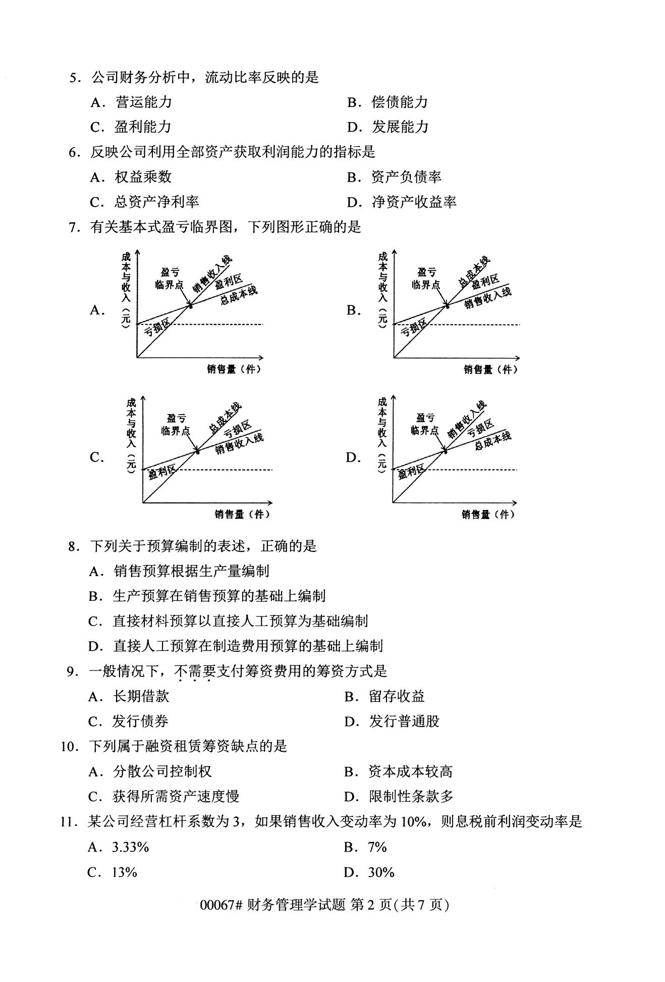 全國2020年10月自學考試00067財務管理學試題